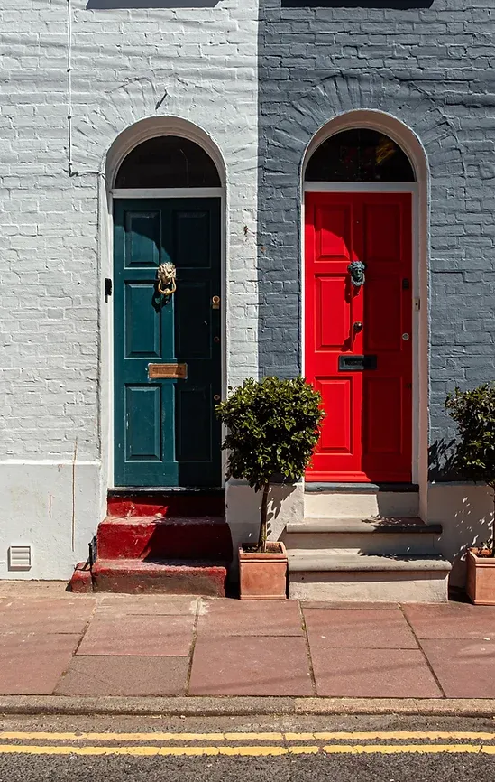 Two front doors on a London terrace