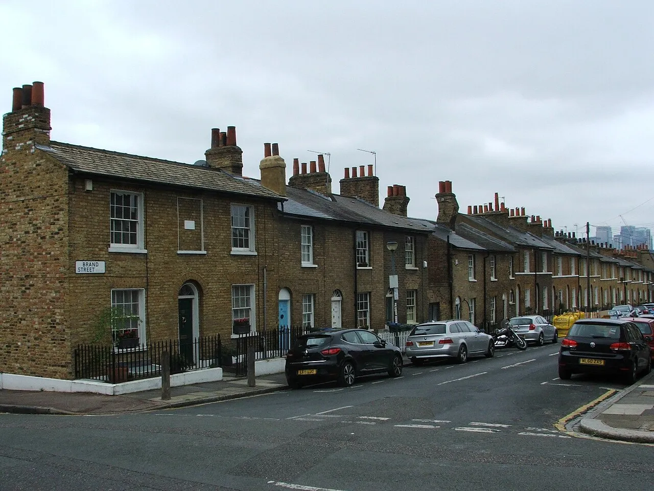 Row of early Victorian brick cottages in Greenwich, South East London